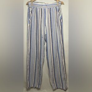 Artisan Ny Blue, White, & Pink Striped Linen Wide Leg Pants